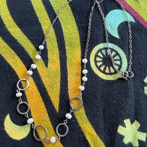 VTG Coastal Boho Freshwater Pearl Open Circle Sterling Silver 925 Necklace